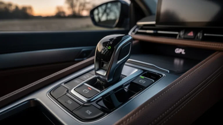 Intérieur voiture GPL montrant levier boîte manuelle et automatique, choix mécanique passionné femme rédactrice