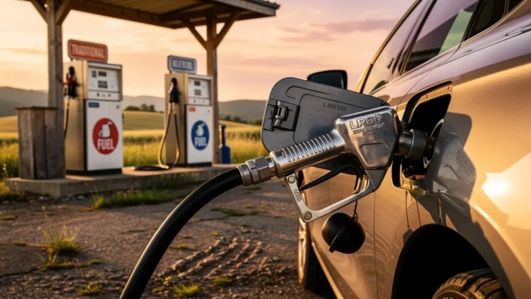 Voiture moderne au GPL à la station-service, symbole d’économie et d’efficacité énergétique